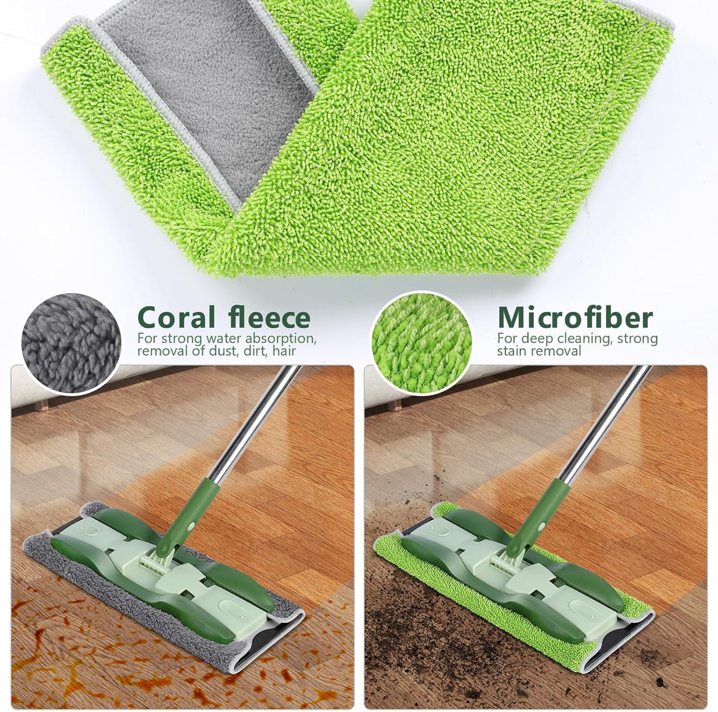 Mops for Floor Cleaning, Masthome Flat Dust Mop with 4 Reusable Pads, 2-Sided Microfiber Dust Mop for Wet & Dry Use, Flat Flip Mops for Hardwood, Laminate, Vinyl,Kitchen, Tile -1 Scraper