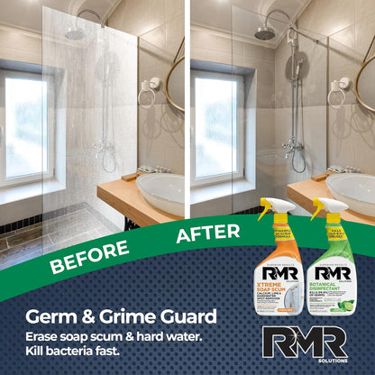 RMR Fresh Start System – Xtreme Soap Scum Remover + EPA-Registered Botanical Disinfectant Cleaner, Bathroom Cleaning & Disinfecting Bundle for Shower, Tub, Tile & Surfaces, 2–32 Oz Bottles