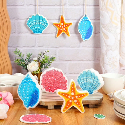 Whaline 8Pcs Starfish Shell Kitchen Sponges Water Absorbing Dish Washing Sponge Summer Sea Snail Starfish Shell Non Scratch Cleaning Scrub Sponges for Summer Home Kitchen Bathroom