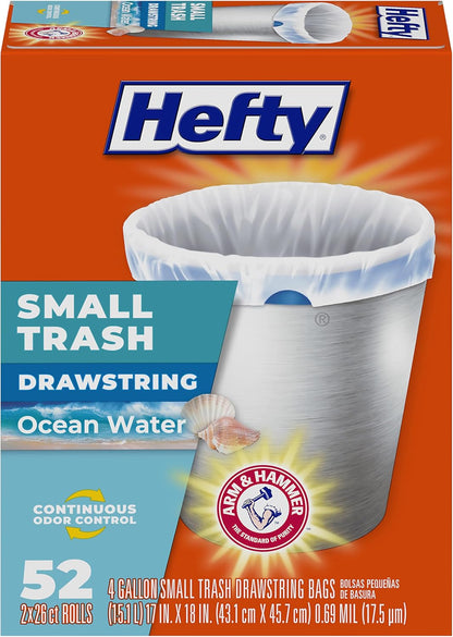 Hefty Small Trash Bags, Flap Tie, Lavender & Sweet Vanilla Scent, 4 Gallon, 26 Count