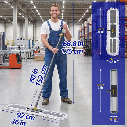36" Commercial Dust Mops for Floor Cleaning, Masthome Professional Industrial Mop with 3 Pads, Heavy Duty Commercial Mop with 62'' Long Handle,Large Floor Mops for Office Garage Warehouse Factory Mall