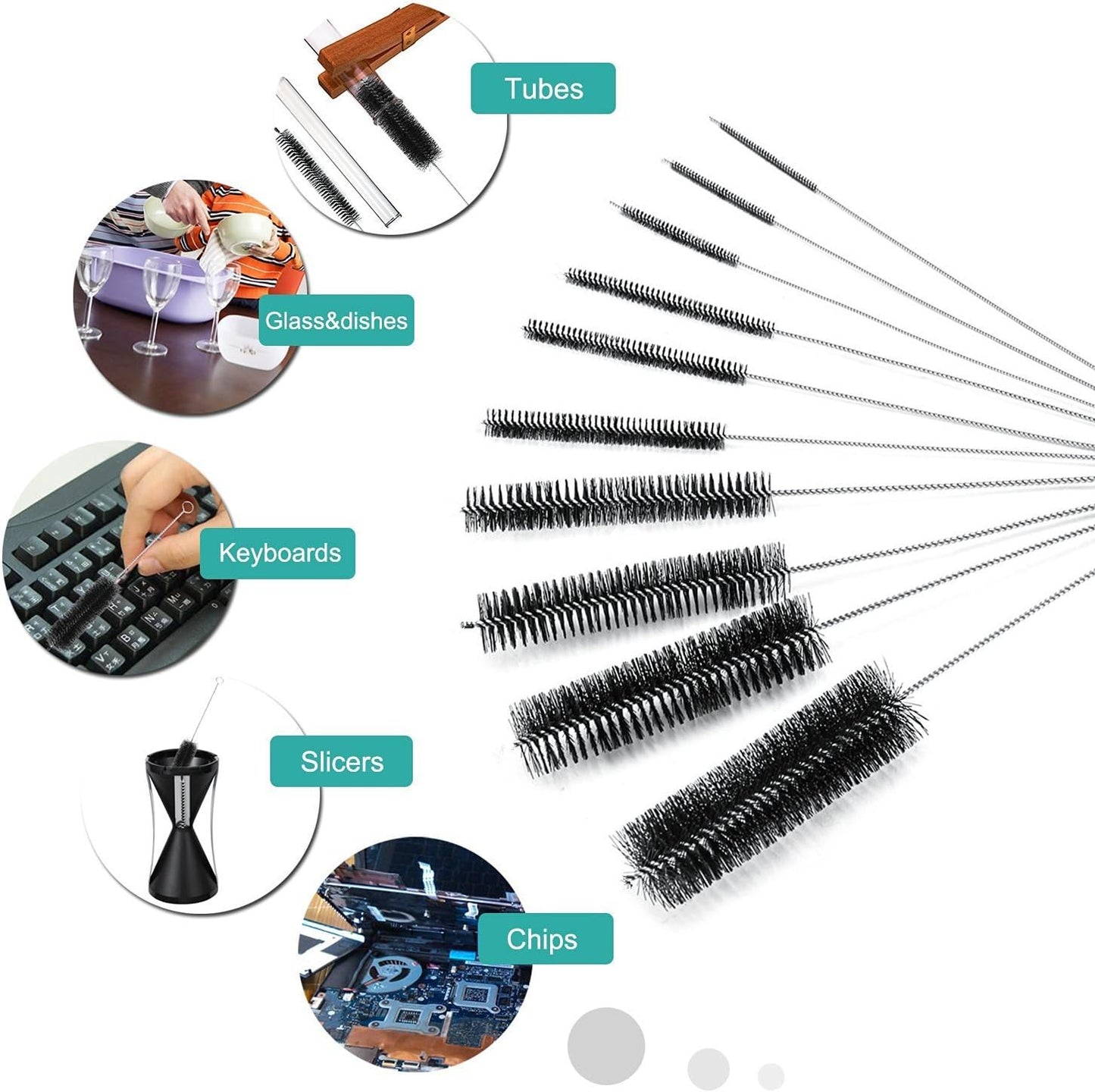 LOVEINUSA Straw Cleaner Brush, 10 Pieces 8.2 Inch Bottle Brush, Nylon Tube Brushes Kit for Reusable Drinking Straws, Sippy Cup, Tumbler, Water Bottle