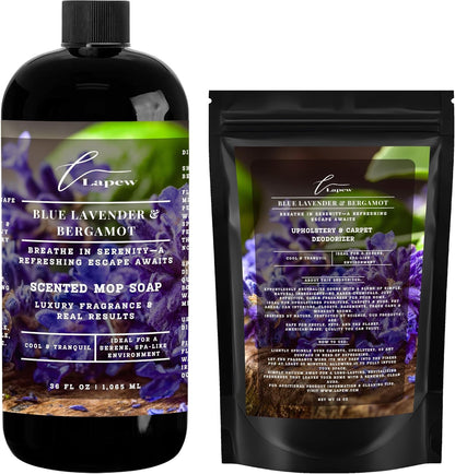 Lapew Black Sea Scented Cleaning Bundle | Carpet Deodorizer Powder (16 oz) & Mop Soap Concentrate (36 oz) | Pet-Friendly Odor Eliminator - Colors A