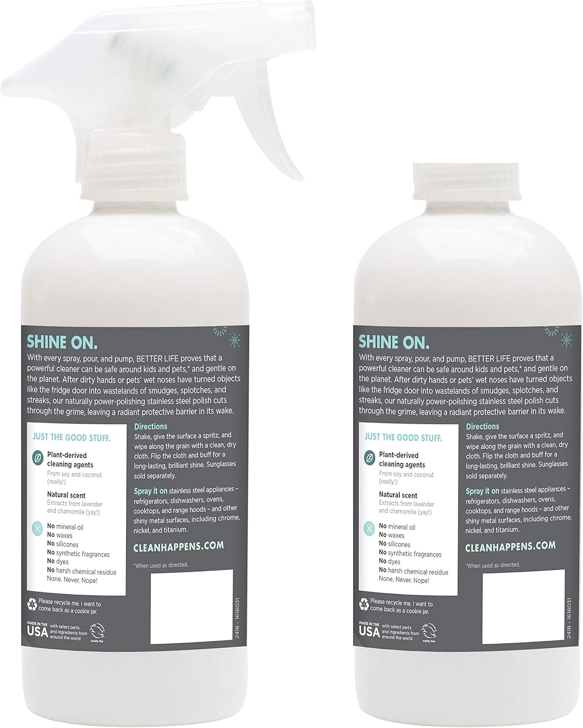 BETTER LIFE Stainless Steel Cleaner - 2 Pack 16 oz Streak-Free Stainless Steel Polish for Kitchen Sinks, Stoves, Metal Appliance, Refrigerator - Removes Grease & Water Stains - Chamomile-Lavender
