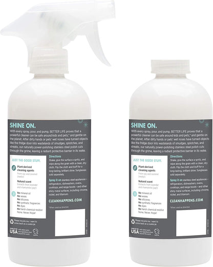 BETTER LIFE Stainless Steel Cleaner - 2 Pack 16 oz Streak-Free Stainless Steel Polish for Kitchen Sinks, Stoves, Metal Appliance, Refrigerator - Removes Grease & Water Stains - Chamomile-Lavender