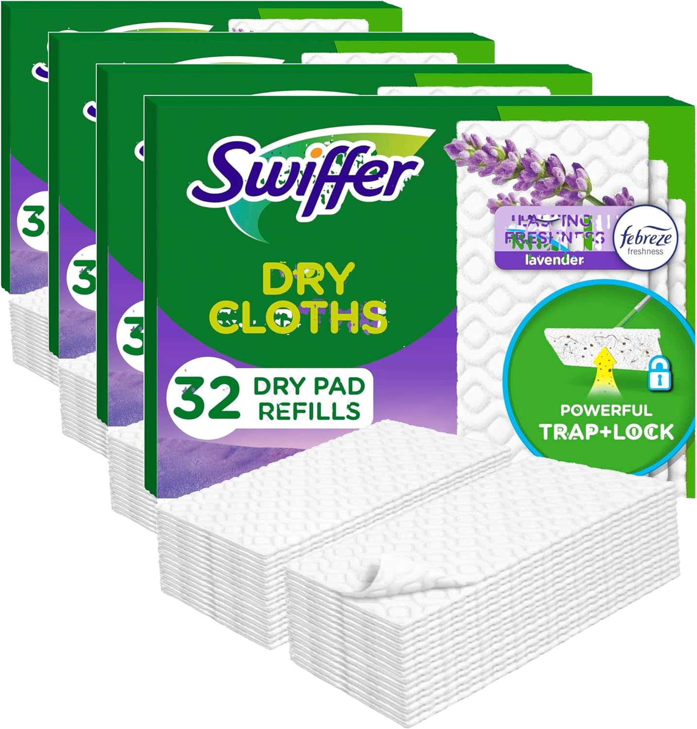 Swiffer Sweeper Dry Sweeping Pad, Multi Surface Refills for Dusters Floor Mop, with Febreze Lavender, 32 count