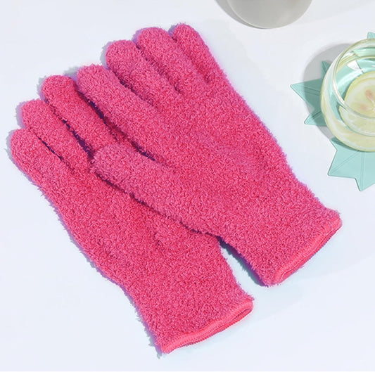 1 Pair Pink Reusable Plush Microfiber Gloves for Cleaning and Dusting, Soft Dusting Gloves for Furniture, Blinds, Car Interior, and Electronics