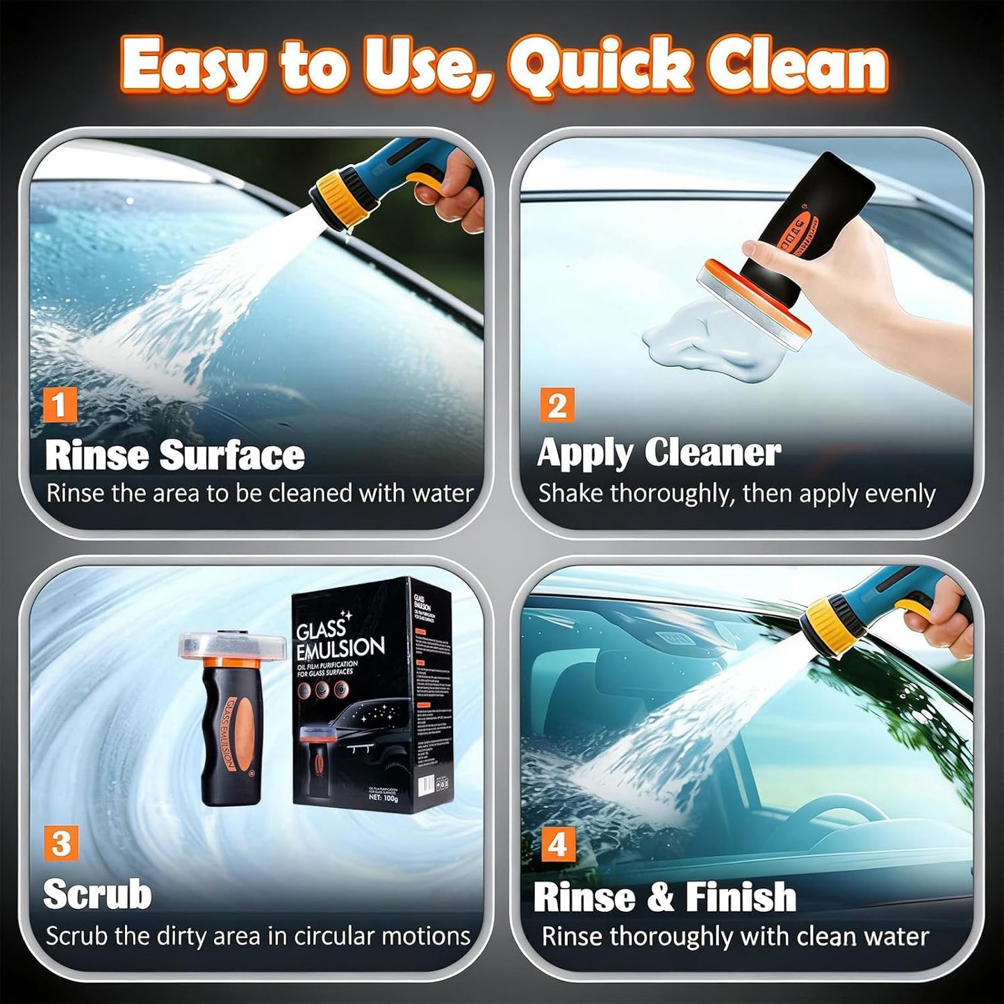 Glass Guard, Glass Oil Film Remover for Car, Grease Film Remover Paste,Roll-On Glass Compound with Cleaning Board, Removes Oil Film & Smudges, Improve Windshield Clarity for Safe Driving (100ml+Brush)