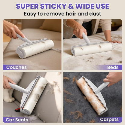 Large Lint Rollers for Carpet: Sticky Rollers for Floor DELOMO 9.45 in with 3 Extendable Handle, Long Handle Sticky Mop for Cleaning Carpets, Cars, Bedding, Couches, and Pet Hair - for Pet Homes