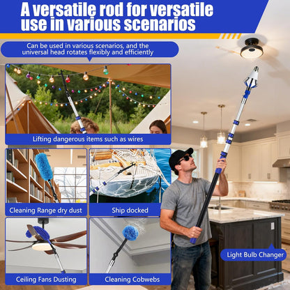 20FT Light Bulb Changer for High Ceilings with 5-12FT Heavy Duty Extension Pole,High Ceiling Fan Duster Extendable Reusable Cobweb,Feather,Window Cleaning Squeegee Kit for Home & House,Interior Roof