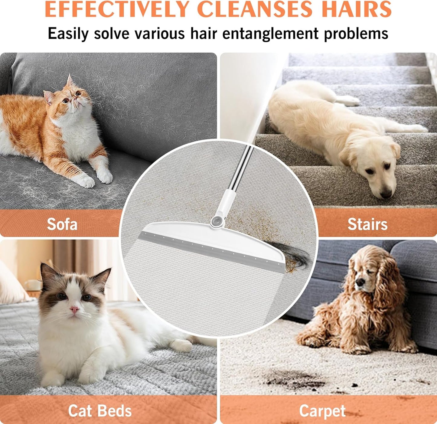 Multifunction Silicone Broom, 54 Inch Long Handle Silicone Floor Squeegee Broom, Sweep and Scrape 2 in 1 Household Cleaning Broom for Floor, Bathrooms, Kitchens, Showers, Tile, Pet Hair, Glass, White