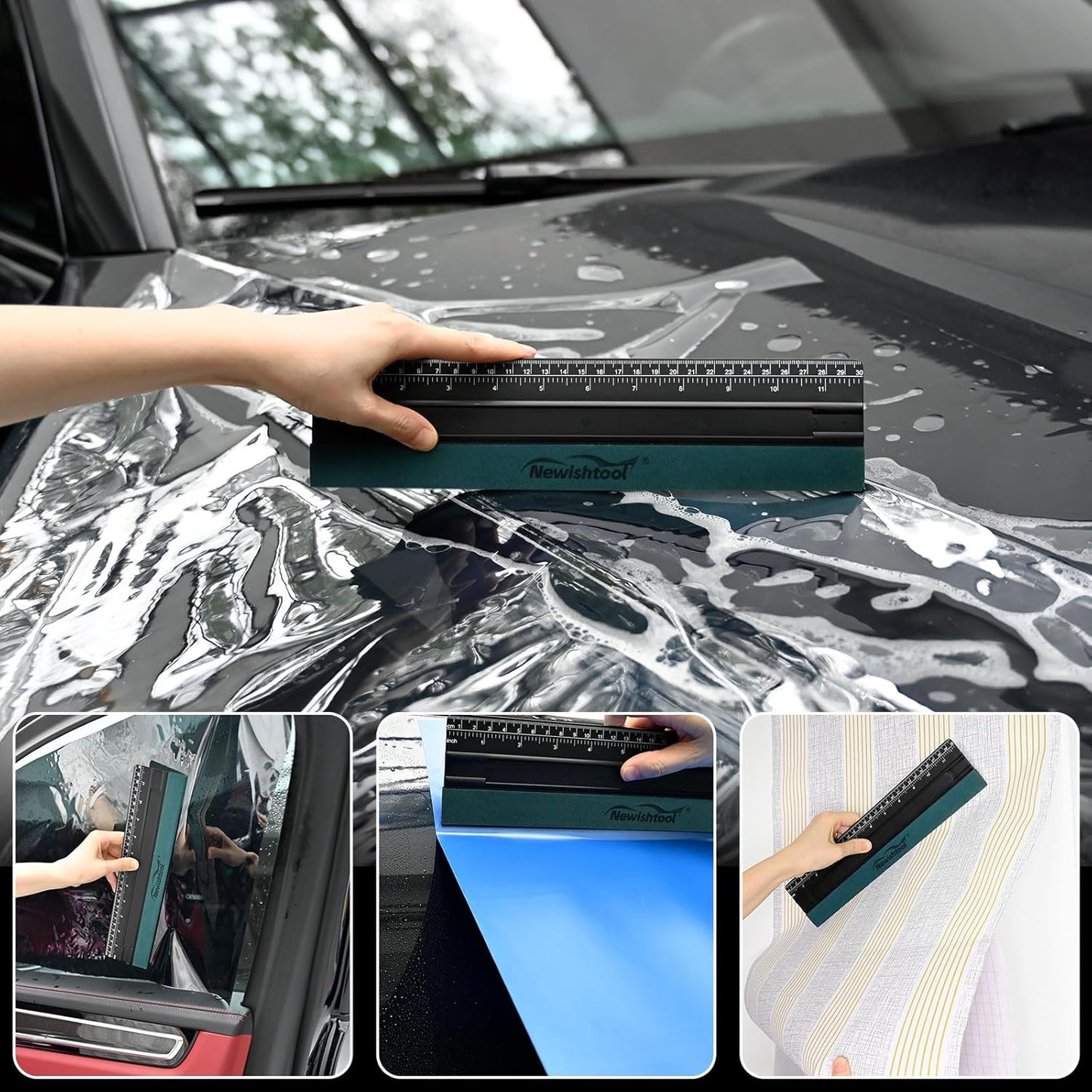 NEWISHTOOL Vinyl Wrap Squeegee for Vinyl, Big Size Wallpaper Smoothing Squeegee, 3 Pack 25CM Decals Squeegee with Ruler & Micro Suede Felt Edge for Sign Making Graphic Window Tint Film Application