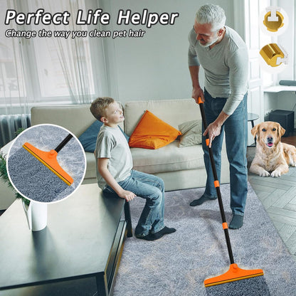 Carpet Rake for Pet Hair Removal - Reusable Pet Hair Remover, 60” Adjustable Long Handle Cat Dog Carpet Rake Scraper with Patented Design, Dog Hair Rake Brush for Rugs, Mats