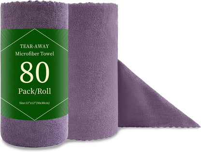 80 Pack Microfiber Cleaning Cloth Roll Reusable Paper Towels 12"x12" Tear Away Cloth, Microfiber Towels for Cars, Wash Cloths, Lint Free Dark Grey Rags for House, Kitchen,Window,Cleaning Supplies