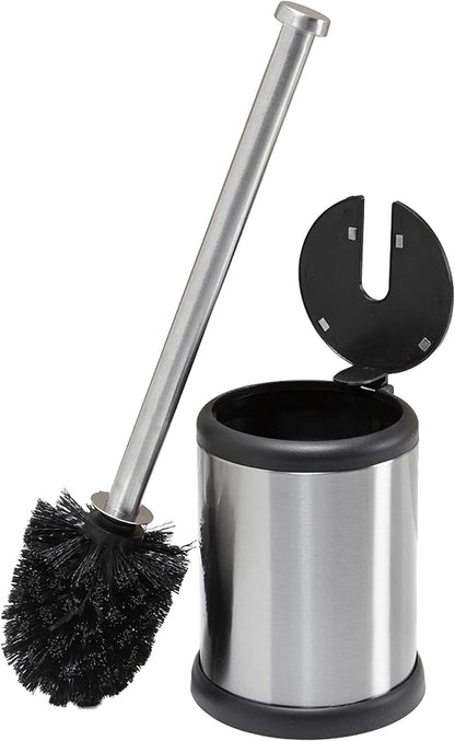 Bath Bliss Stainless Steel 2 Pack Self Closing Lid Toilet Brush and Holder, Finger Print Proof, Compact, Small Space, 6980-2PK, Silver