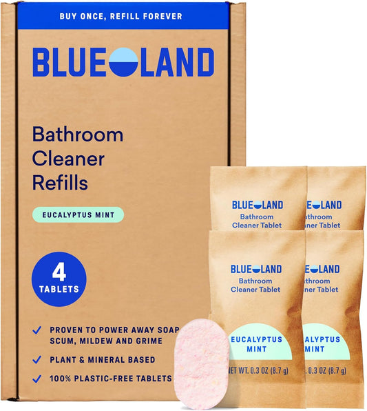 BLUELAND Bathroom Cleaner, 4-Pack Refill, Eucalyptus Mint Scent, Eco-Friendly Cleaning Supplies, 4 x 24 Fl oz