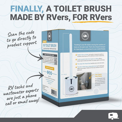 Unique Silicone RV Toilet Brush, Compact, Won't Damage Toilets or Seals, Wall-Mount No-Drip Holder