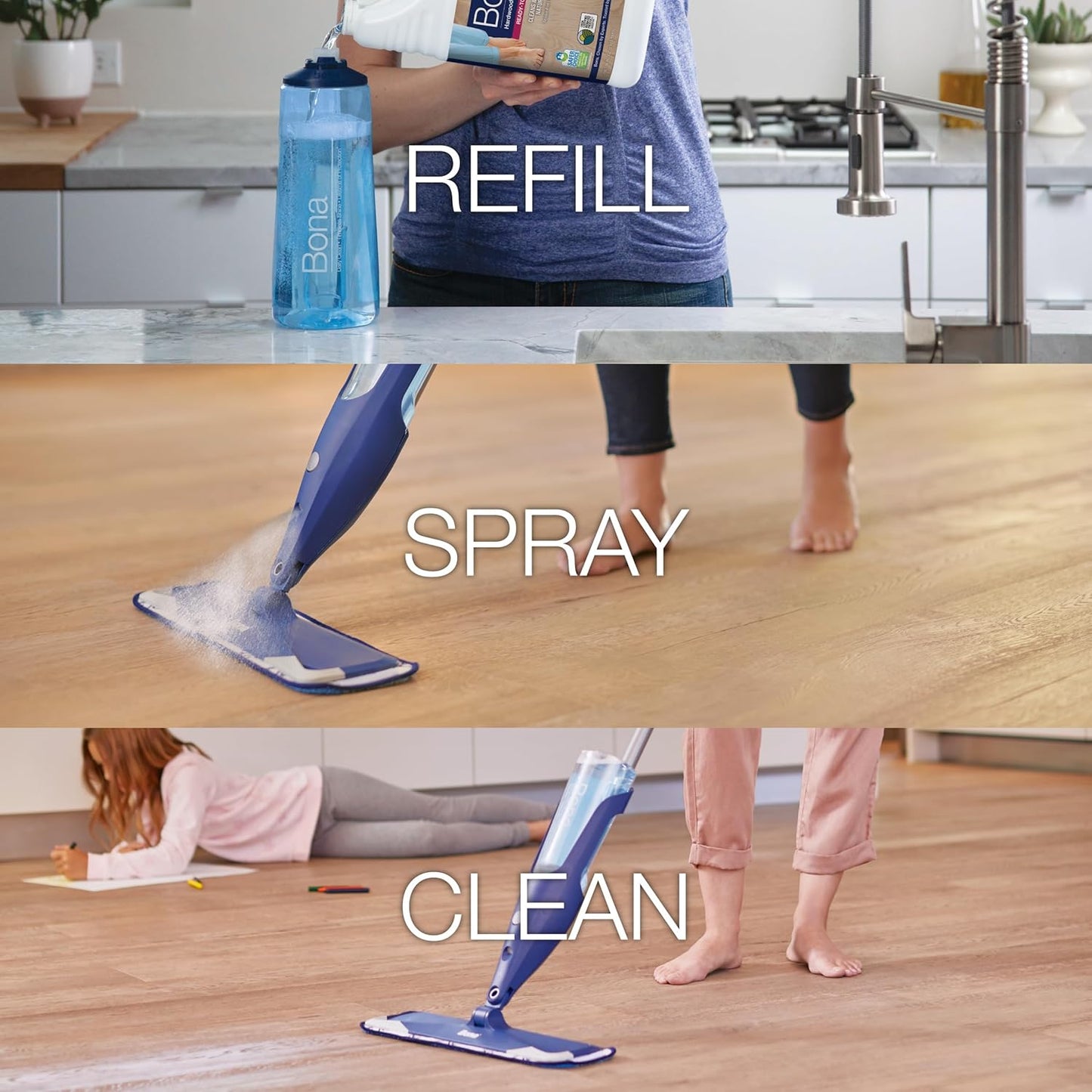 Bona PowerPlus Hardwood Floor Deep Cleaner Refill - 128 fl oz - Refill for Bona Spray Mops and Spray Bottles - Residue-Free Floor Cleaning Solution for Wood Floors