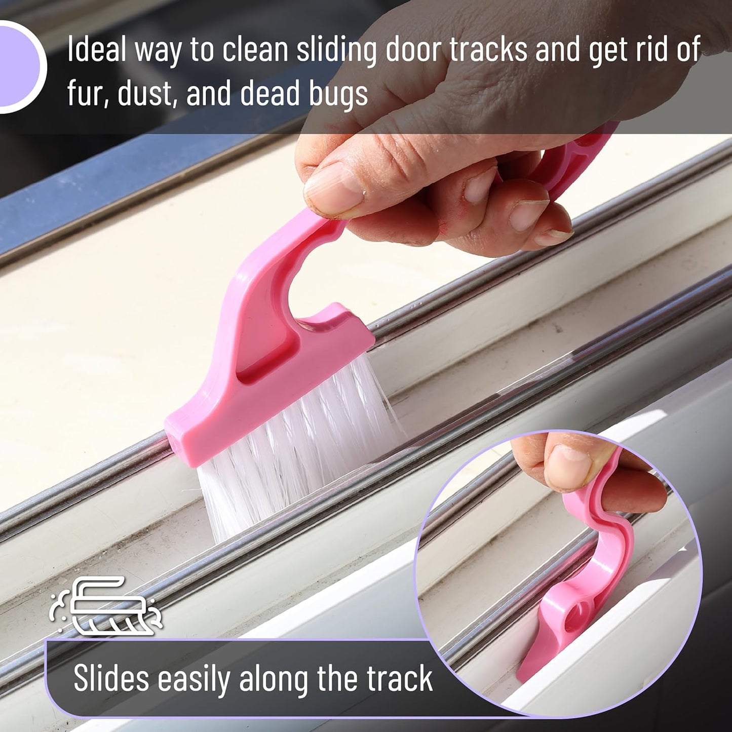 Slick- Window Track Cleaning Brush, 2 Pack, Blue Ergonomic Handle, Built-in Scraper, Multipurpose, Window Track Cleaning Tools
