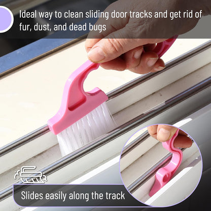 Slick- Window Track Cleaning Brush, 2 Pack, Blue Ergonomic Handle, Built-in Scraper, Multipurpose, Window Track Cleaning Tools