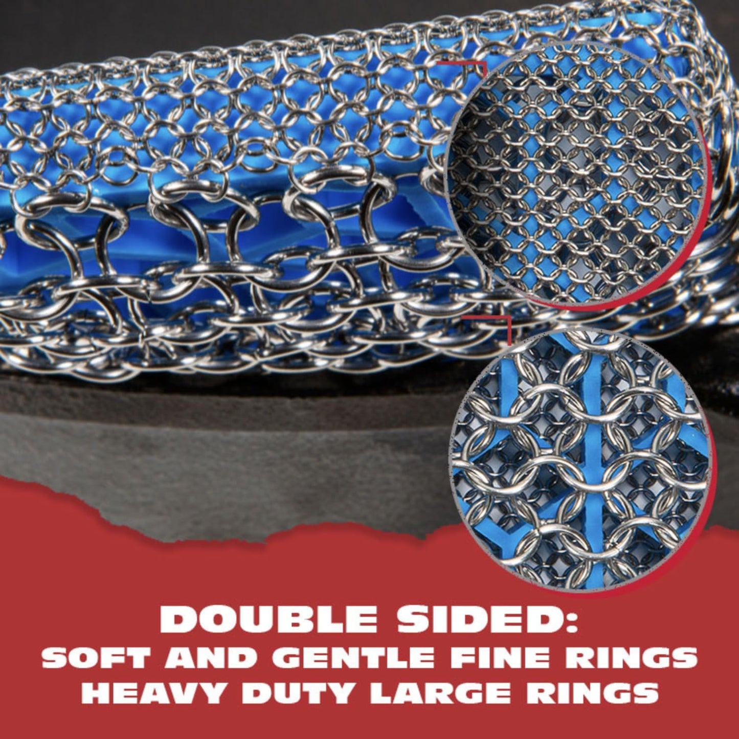 Knapp Made Combo Chainmail Cast Iron Scrubber with Silicone Core - Heavy Duty Rings and Fine Chainmail Rings -Premium Cleaner -Perfect for Cast Iron Cookware,Skillet,Woks
