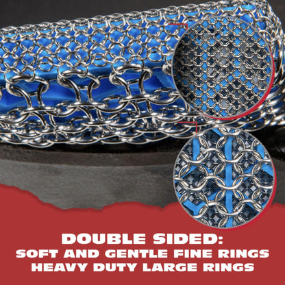 Knapp Made Combo Chainmail Cast Iron Scrubber with Silicone Core - Heavy Duty Rings and Fine Chainmail Rings -Premium Cleaner -Perfect for Cast Iron Cookware,Skillet,Woks