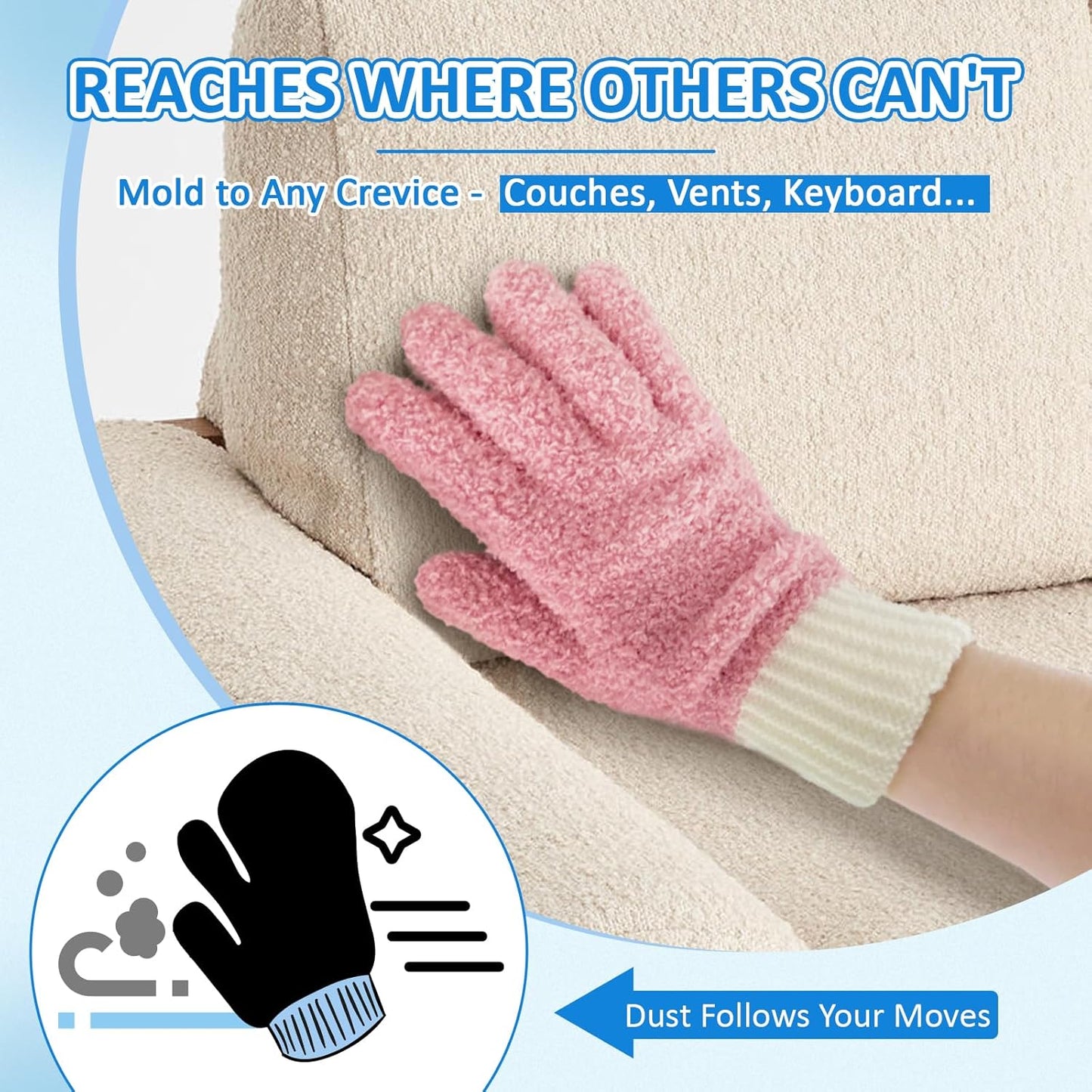 MIG4U Microfiber Dusting Gloves House Cleaning Glove for Blinds, Windows, Shutters, Furniture, and Car, Reusable Lint-Free Pink 1 Pair S/M