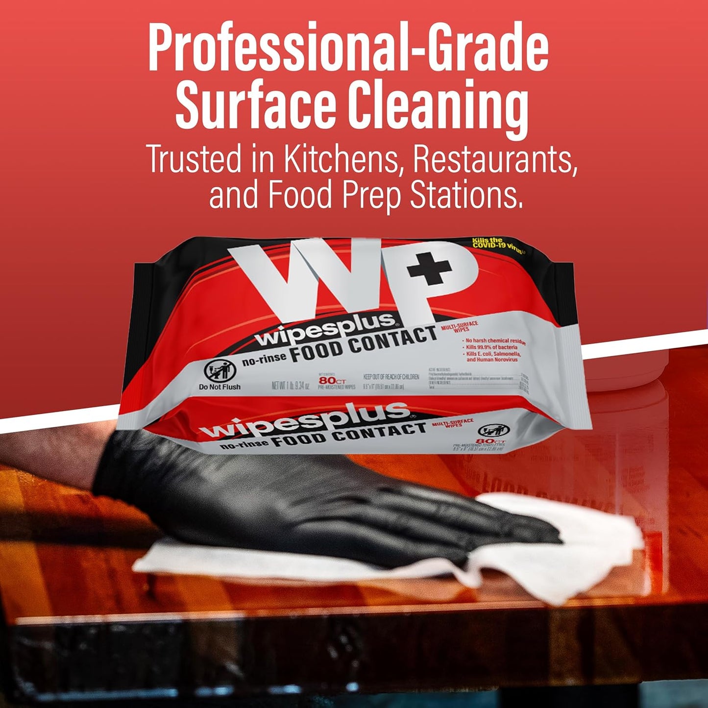 WIPESPLUS Cleaning Wipes All Purpose Food Contact - No Rinse, No Residue, Quick Dry Formula, Disinfecting Wipes For Restaurants, Foodservice, Schools - Canister, 100 Count, (Pack of 12)