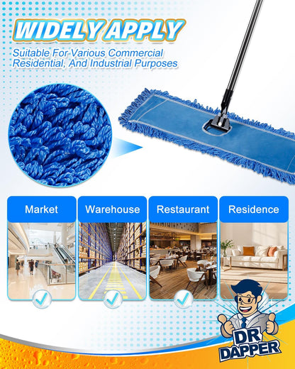 DR DAPPER 36-Inch Commercial Dust Mop Head, Large Washable Microfiber Dust Mop Replacement Head, Sweeper and Janitorial Supplies (Blue-2 Pack)