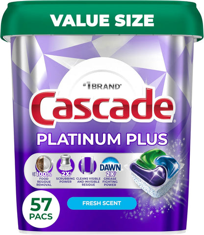 Cascade Platinum Plus Dishwasher Pods, Dishwasher Detergent, Dish Detergent Soap, Fresh, 19 Count