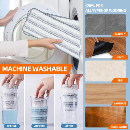 Premium Stainless Steel Microfiber Flat Mop for Floor Cleaning - 360° Pivot Head, Lightweight, Washable Pads - Includes 4 Reusable Absorbent Mop Pads (Silver)