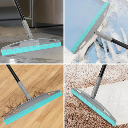 Rubber Broom Carpet Rake for Pet Hair Removal, Fur Remover Broom with 59" Telescoping Long Handle, Pet Hair Broom with Squeegee for Carpet, Hardwood Floor, Tile