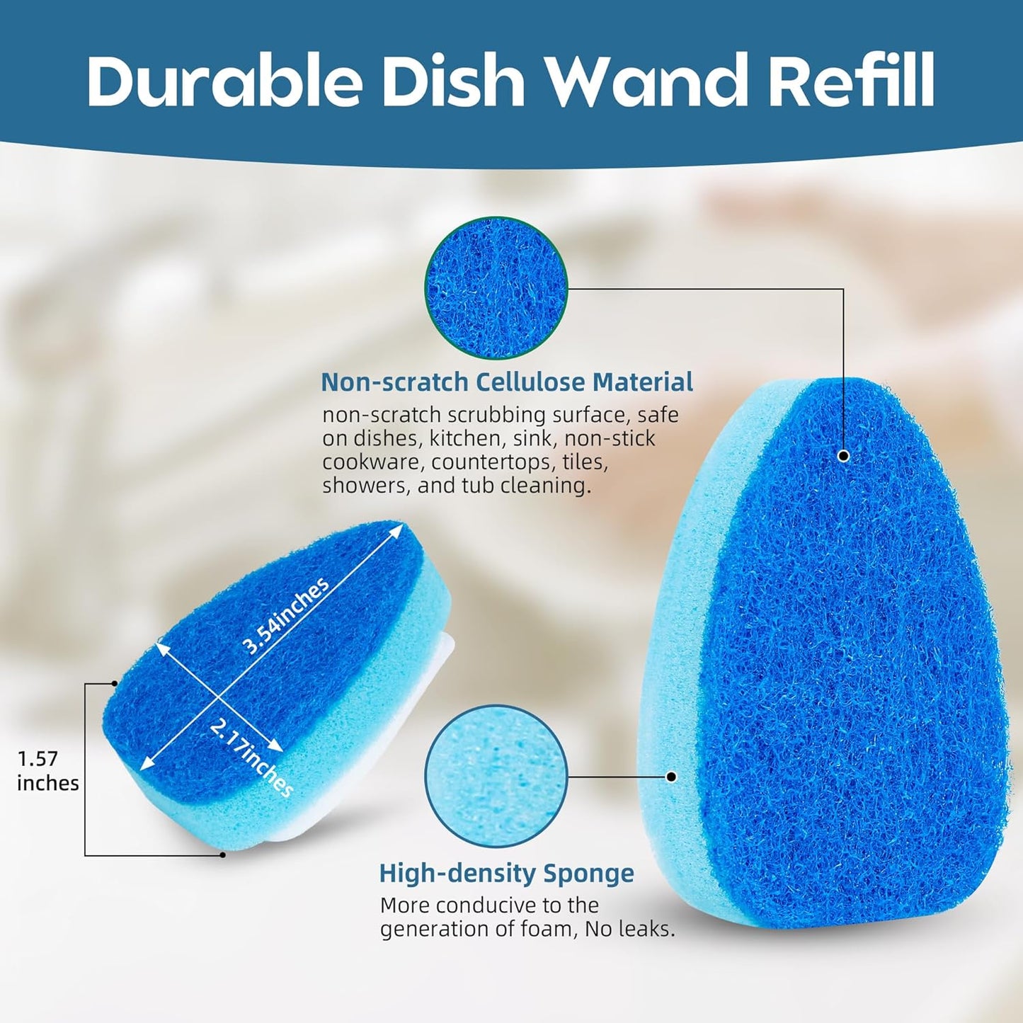 Non-Scratch DishWand Sponge Refills, Non Scratch Dish wand Replacement Heads, Scratch-Free Soap Dispensing Scrubber Pads, Zero-Scratch Scrub Sponge Refills, Safe for Nonstick Cookware Kitchen Surfaces