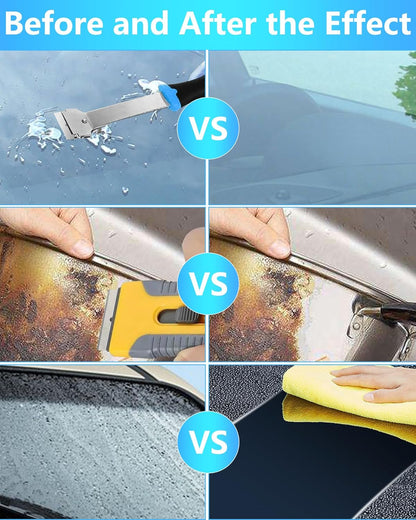2 Pack Razor Blade Scraper with 10 Plastic and 20 Metal Blades for Removing Paint, Registration Sticker, Grease from Windshield, Glass Top Stove Cooktop Scraper