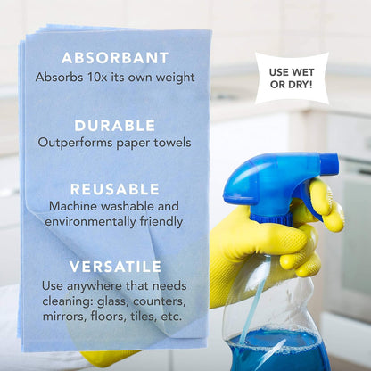 Kitchen and Bath Amazing Wipes-Absorbent and Reusable Cloth for Washing,Drying,Wiping in The Bathroom or Cuisine Surfaces|Cleaning Sink,Tiles,Bathtub,Walls,Mirror Or Floors (1 Pack-4 Wipes, Blue)