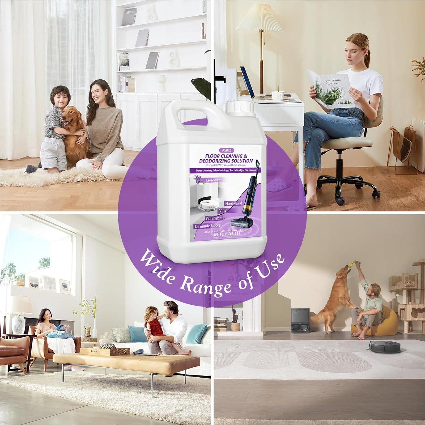 85 FL OZ Floor Cleaning Solution,Floor Cleaner for Mopping with Tineco,Deep Cleaning &Deodorizing for Roborock,Compatible with Saros Series,S8/S7 Series,Q Revo/Q Series,iFLOOR Series Wet Dry Vacuum