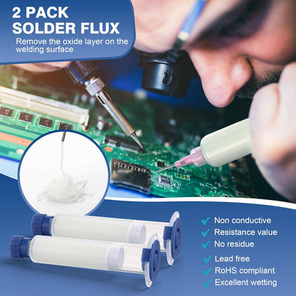 Soldering Tip Cleaning Kit Include Flux Paste, Tip Tinner, Solder Wick, Iron Tips, Soldering Iron Tips Cleaner and Cleaning Sponge for Electronics Repair