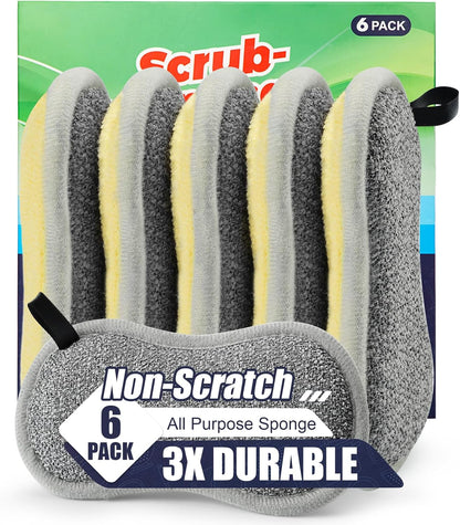 Dual Sided All-Purpose Sponges Kitchen,Dish Sponge for Washing Dishes Cleaning Kitchen,Non Scratch,Rough Scrubbers for Non-Stick Cookware, Soft Microfiber Scrub for Dishes(Bule,6Pack)