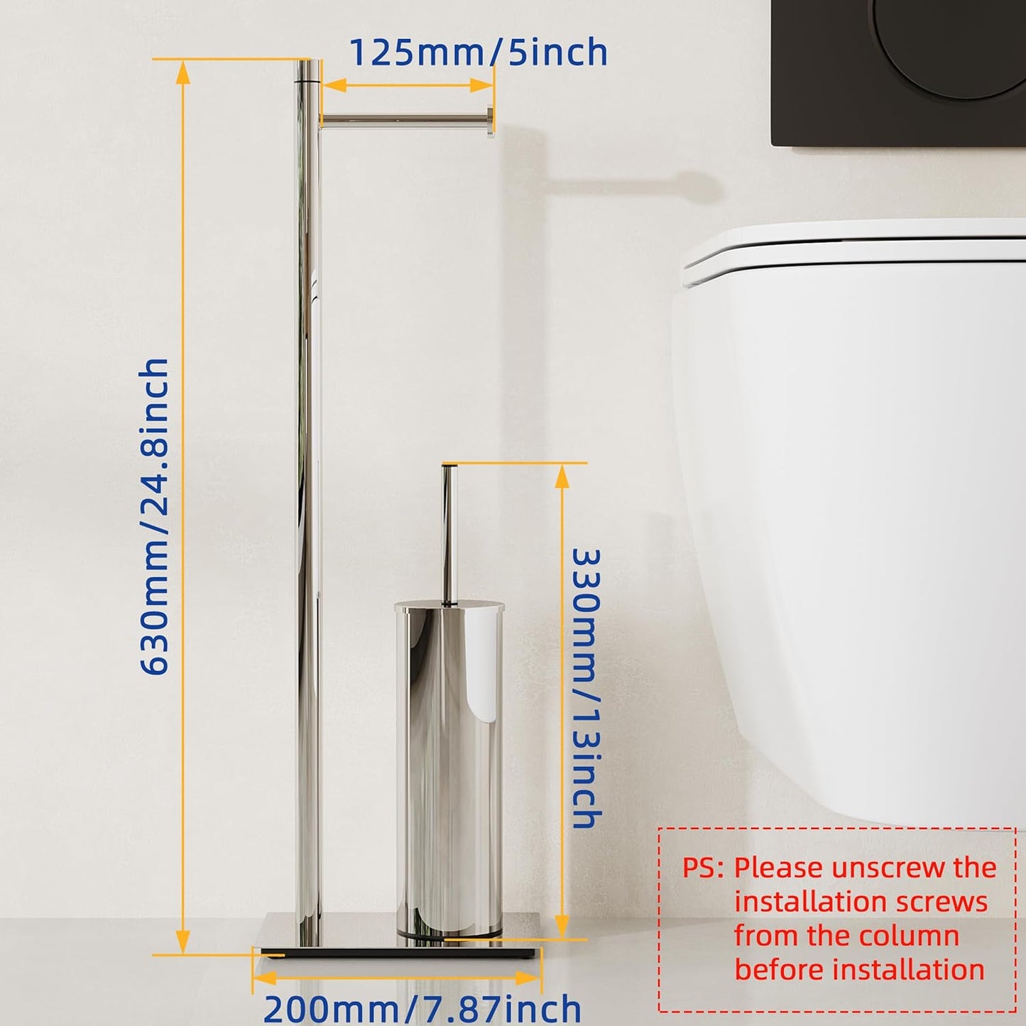 RUACQ Toilet Paper Holder Stand with Toilet Brush and Holder Set, 304 Stainless Steel Bathroom Toilet Tissue Paper Roll Holder Free Standing, Weighted Base, Heavy Duty (Matte Black)