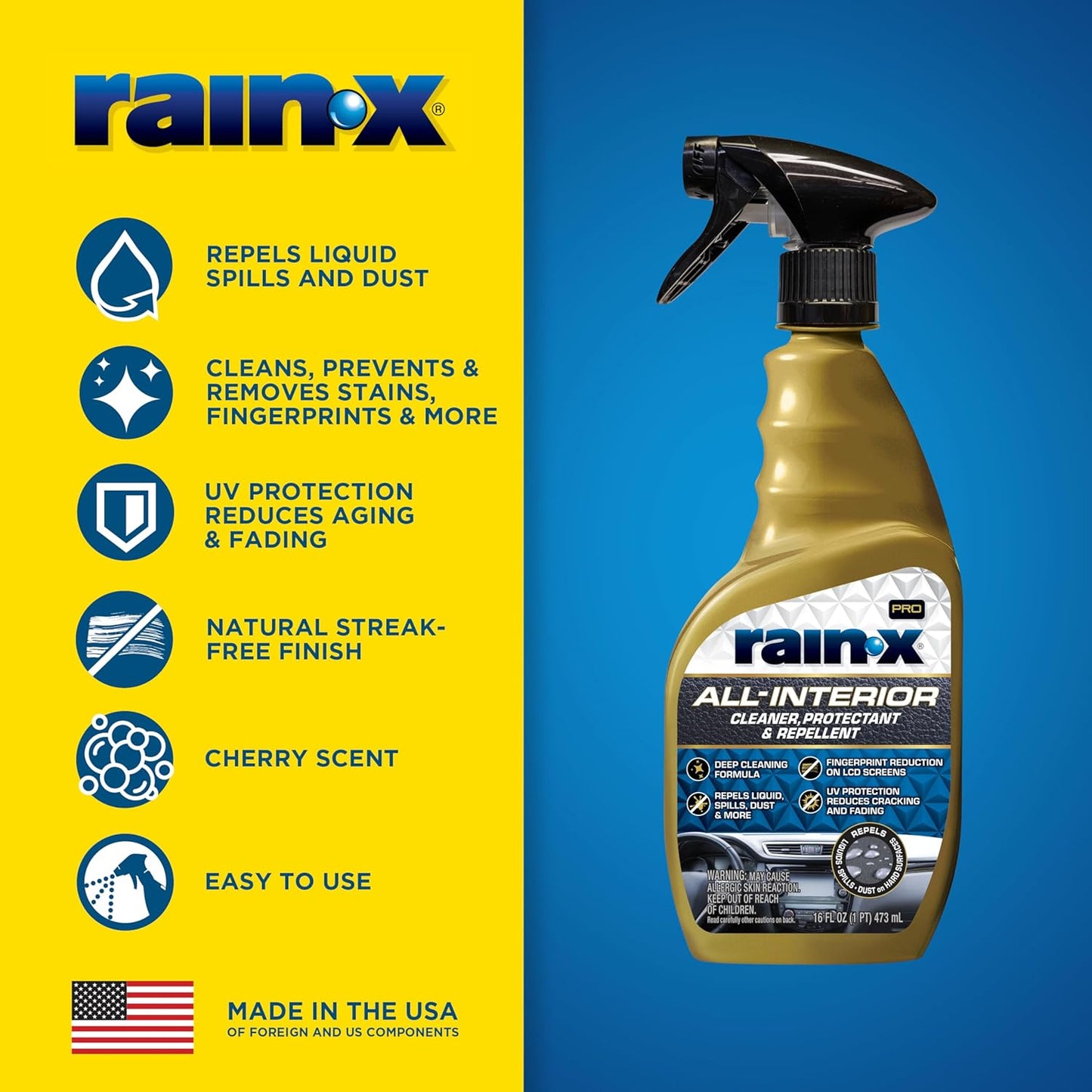 Rain-X 620234SRP Carpet & Upholstery Cleaner Repellent for Car Interiors & More, Cleans + Repels Spills while Preventing Stains, Fresh Scent 16 Fl Oz.