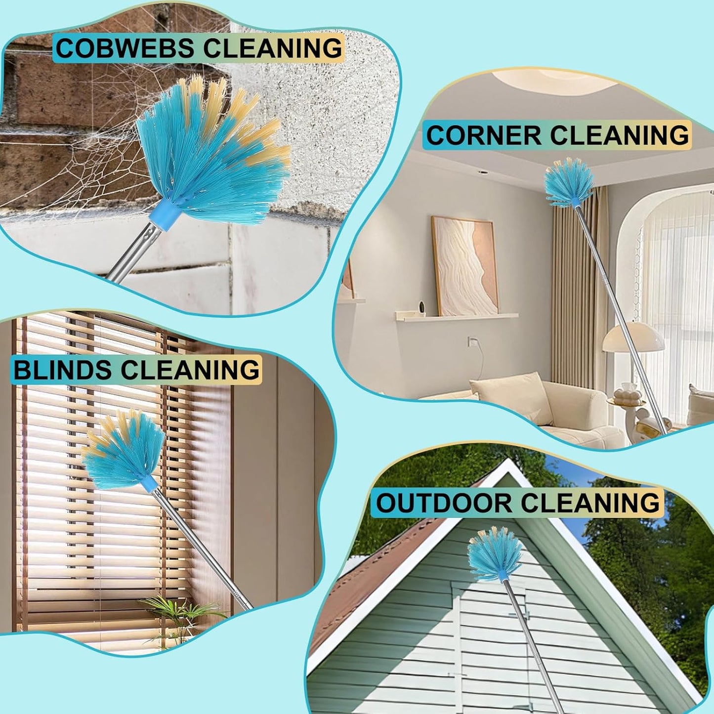 Cobweb Duster with Extension Pole，Medium Stiff Bristles Cobweb Duster Head ，Adjustable from 28 to 56 inches Long Duster for High Ceilings, Suitable for Ceilings, Walls, Indoor Outdoor Environments