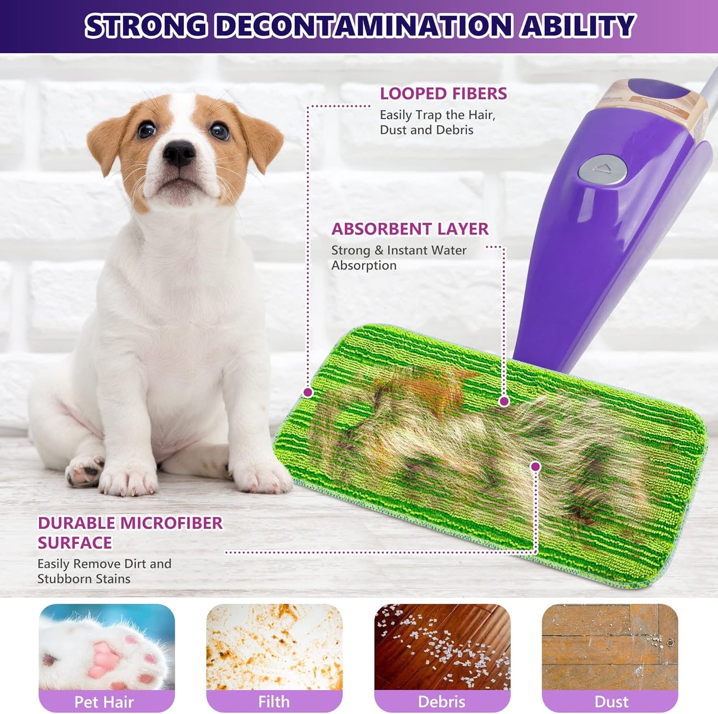 Reusable Mop Pads Compatible with Swiffer Wet Jet, Wet Jet Pads Refills for Swiffer Mop, 4 Pack Microfiber Replacement Pads for Hardwood Floor Cleaning, Dry Wet Mopping Cloths for 12" Wet Jet Refill