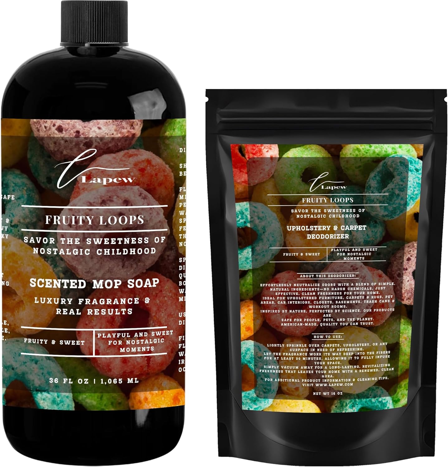 Lapew Black Sea Scented Cleaning Bundle | Carpet Deodorizer Powder (16 oz) & Mop Soap Concentrate (36 oz) | Pet-Friendly Odor Eliminator - Colors A
