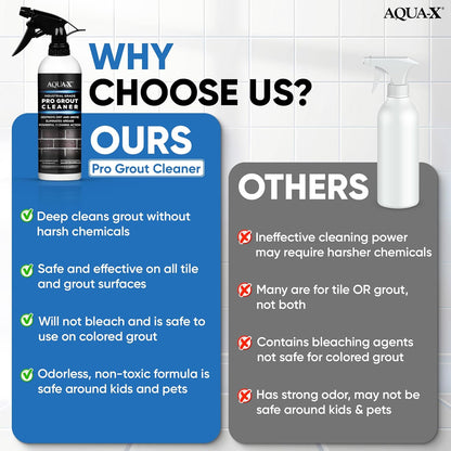 AQUA-X Grout Cleaner 16oz - Heavy Duty Tile & Grout Stain Remover for Floors, Showers & Bathrooms - Deep Cleaning Formula for Bright, White, & Sealed Grout - Non-Toxic, Easy Scrub