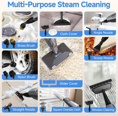 SENMO Steam Mop, 14-in-1 Detachable Steam Cleaner for Home and Floor, 1300W 228°F Deep Cleaning MultiPurpose Steamer with 14 Attachments for Floor, Tile, Grout, Furniture, Carpet, Wall (Black)