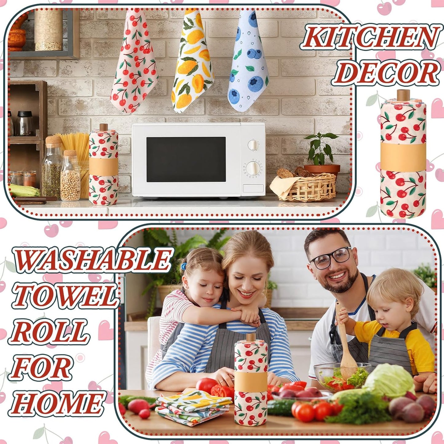 Redbaker 30 Pcs Reusable Paper Towels Rolls Kitchen Towels Bulk Washable Paperless Cloth Cotton Hand Napkins with Cardboard Reusable Napkins for Kitchen Bathroom(Floral,10 x 12 in)