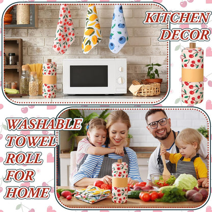 Redbaker 30 Pcs Reusable Paper Towels Rolls Kitchen Towels Bulk Washable Paperless Cloth Cotton Hand Napkins with Cardboard Reusable Napkins for Kitchen Bathroom(Floral,10 x 12 in)