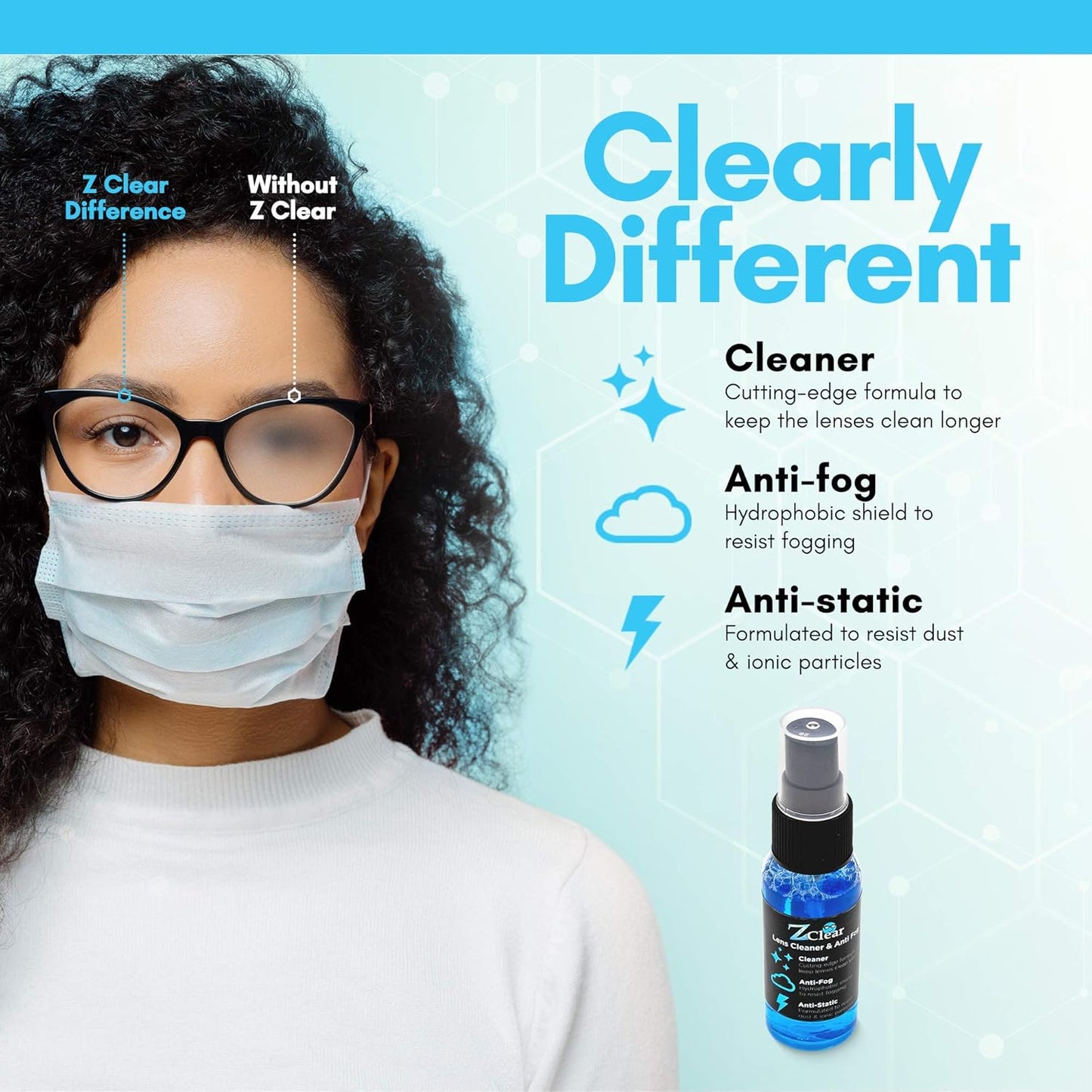 Z Clear Anti-Fog 6oz Spray | Eye glasses cleaner | Goggles anti fog | Sunglasses cleaner | Windshields | Mirrors | Visors | Safe for all Lenses |+ With Microfiber Cloth