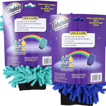 Fabuloso Microfiber Cleaning Mitts – Teal & Blue, One Size Fits All | Lint-Free, Scratch-Free Gloves for Surfaces & Furniture | Bold & Bright Microfiber Dusting Mitts, 2-Pack