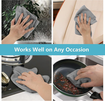 HOMEXCEL Microfiber Cleaning Cloth 210GSM, Pack of 12, Size:11.5" x 11.5", Ultra-Soft, High-Density Non-Abrasive Cleaning Towels for Cars, Glass, Kitchen, Reusable Rags, Blue/Green/Yellow/Pink